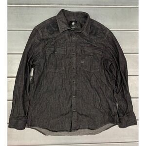 G-Star Raw Slim Fit Denim Button Up Shirt Mens XXL Black Pearl Snap 100% Cotton